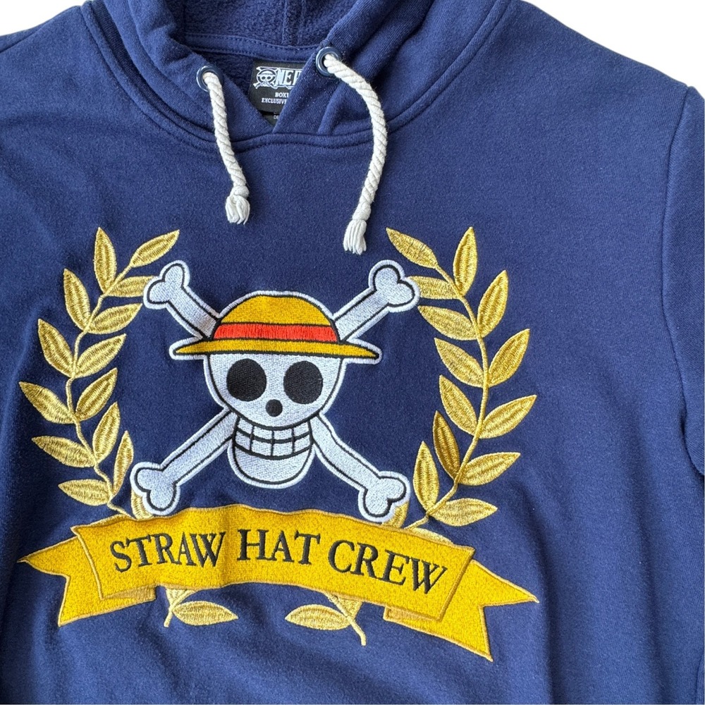 One Piece BoxLunch Straw Hat Crew Embroidered Navy Hoodie Mens Small Anime Manga - Picture 3 of 12